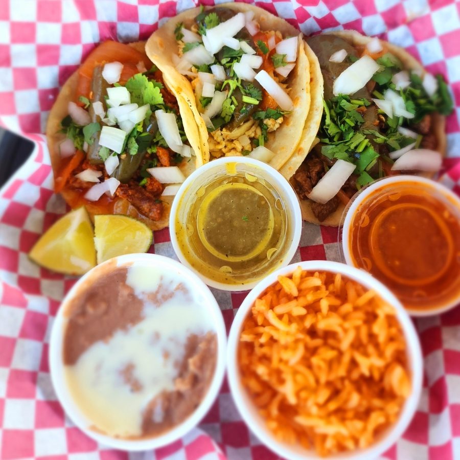 3 Tacos with Rice and Beans